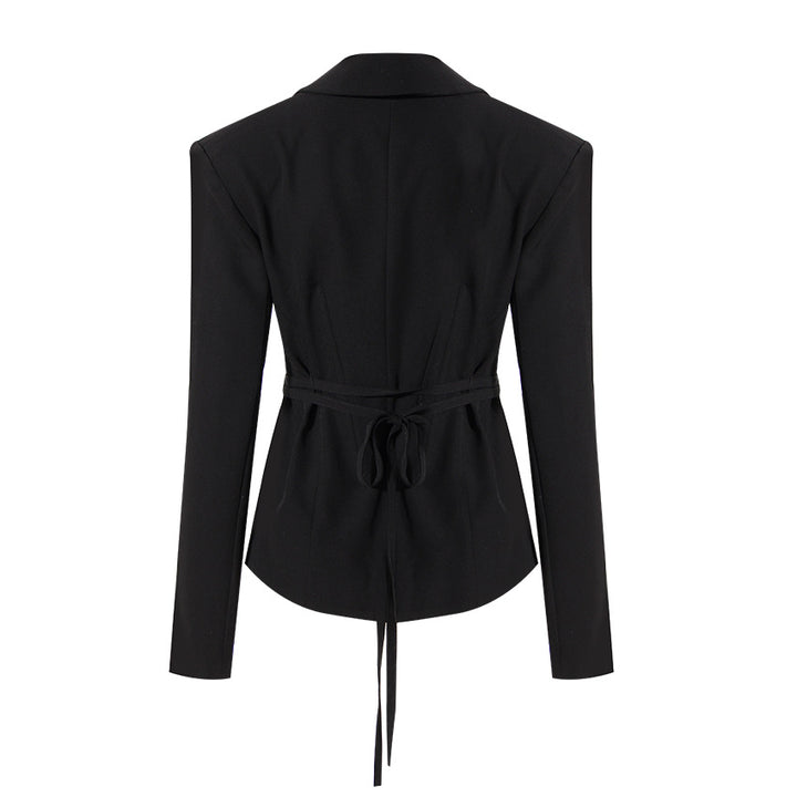 op maat gemaakte flare-pak met satijnen pofmouwen – VALENCIA 