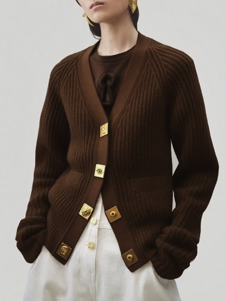 ribbed knit cardigan with gold buttons – COCOA