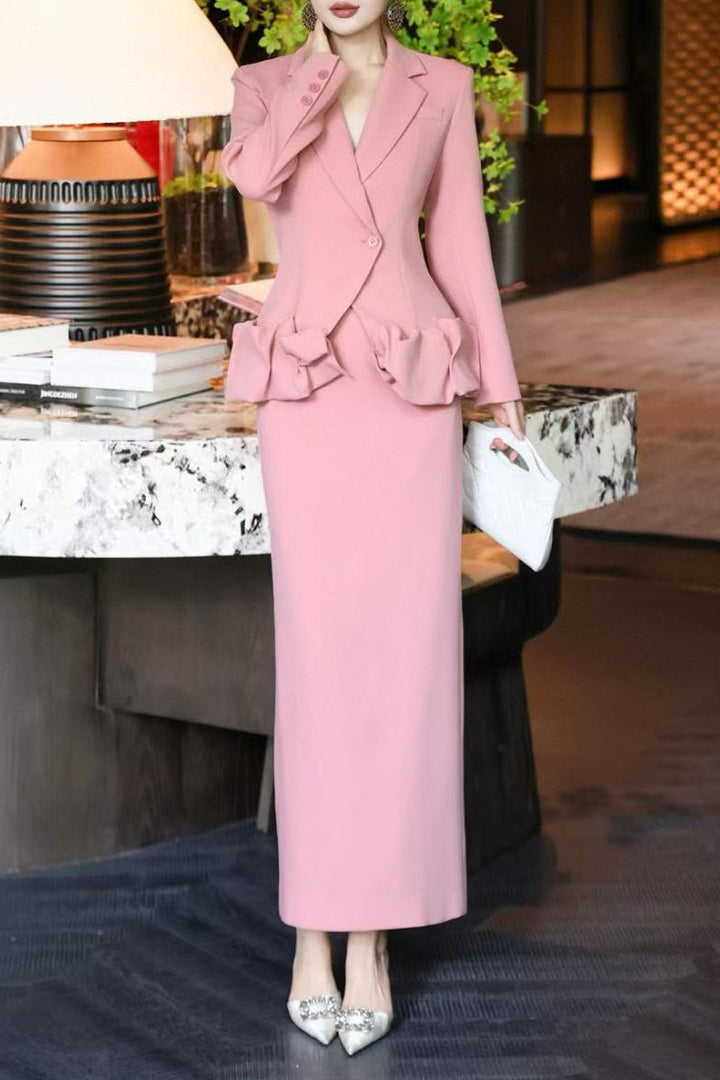 peplum blazer dress with sculpted ruffle hips – LIMEA