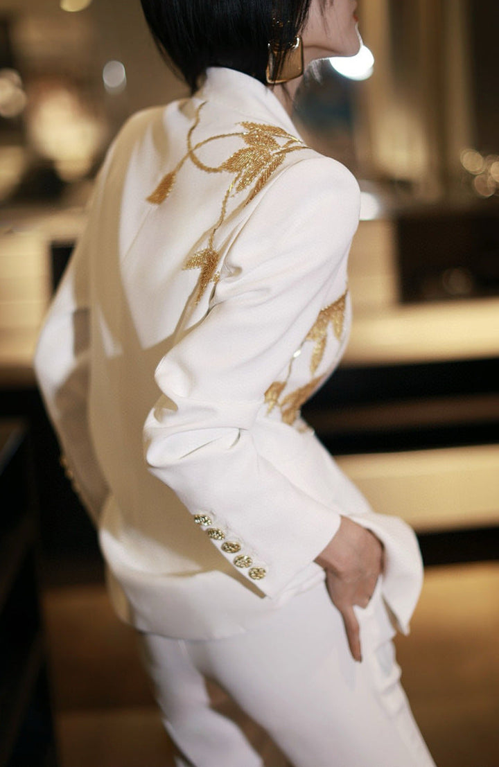 tailored flare pantsuit with structured peak lapels – AURORA