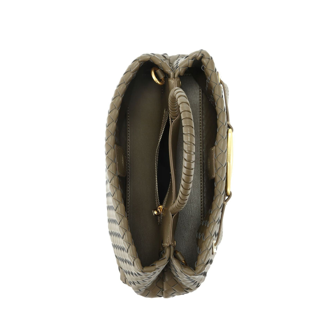 woven leather top-handle bag with gold X detail – AUREGIP