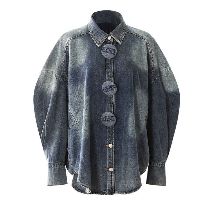 oversized denim shirt with statement round buttons – LEXA