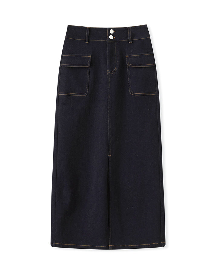 high-waisted denim skirt with front patch pockets – DANAX