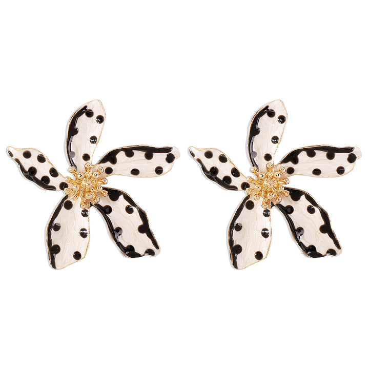 polka dot enamel flower earrings with gold accents - NOVAXI