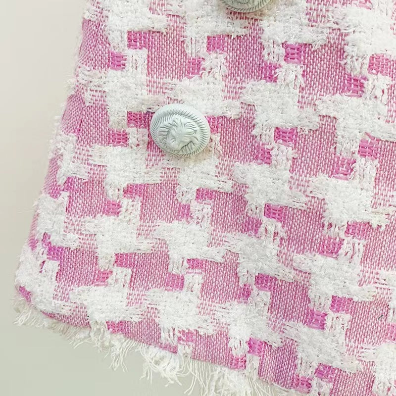 سترة تويد بنقشة مربعات صغيرة مع حافة هامشية - لون أرجواني