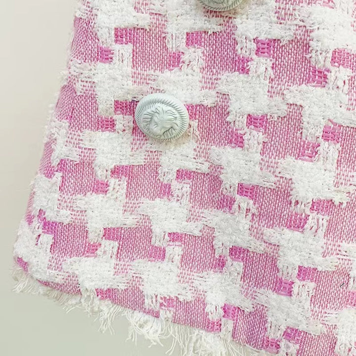 سترة تويد بنقشة مربعات صغيرة مع حافة هامشية - لون أرجواني