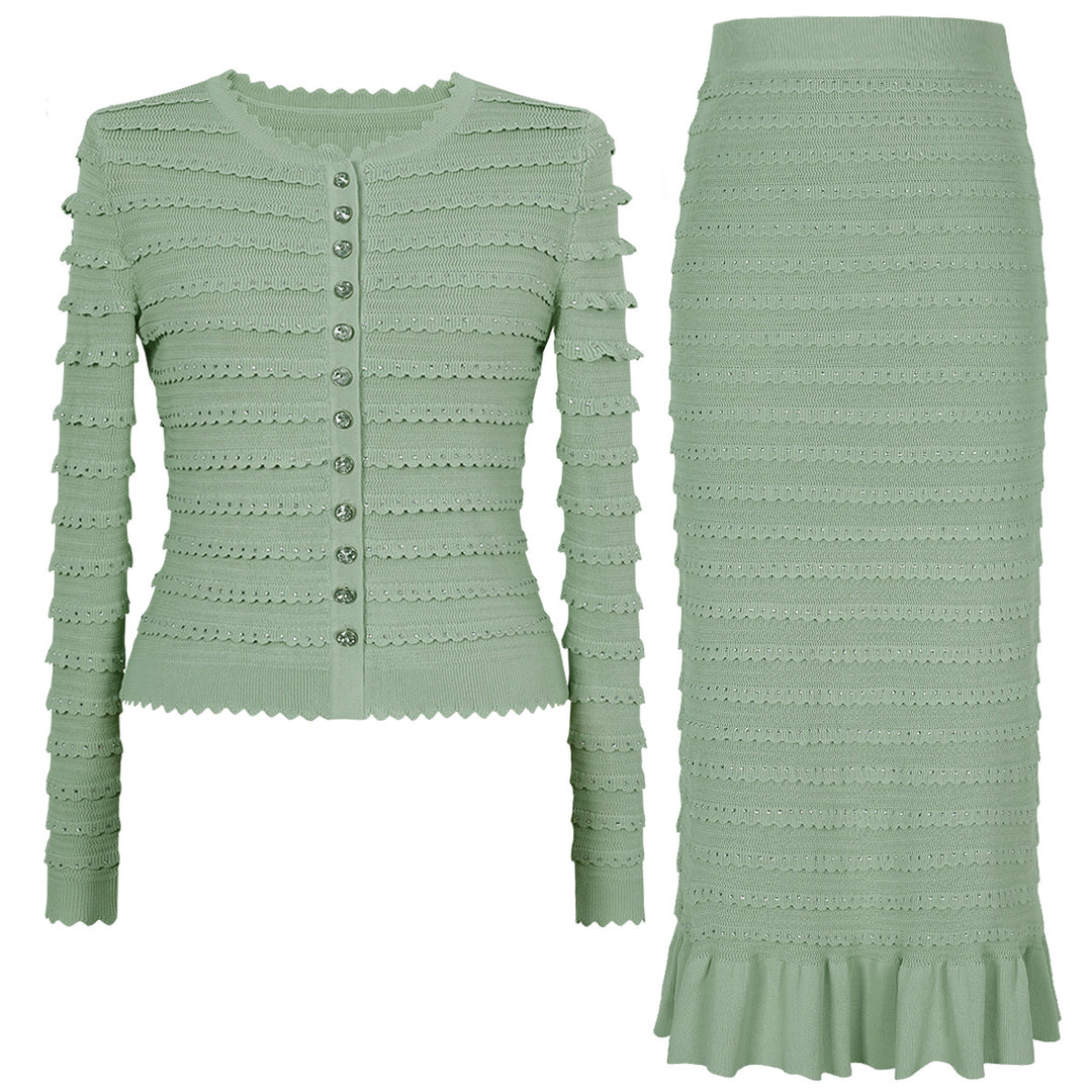 Geplooide top met uitlopende mouwen en maxi-rok set met tailleband – Rosiny 