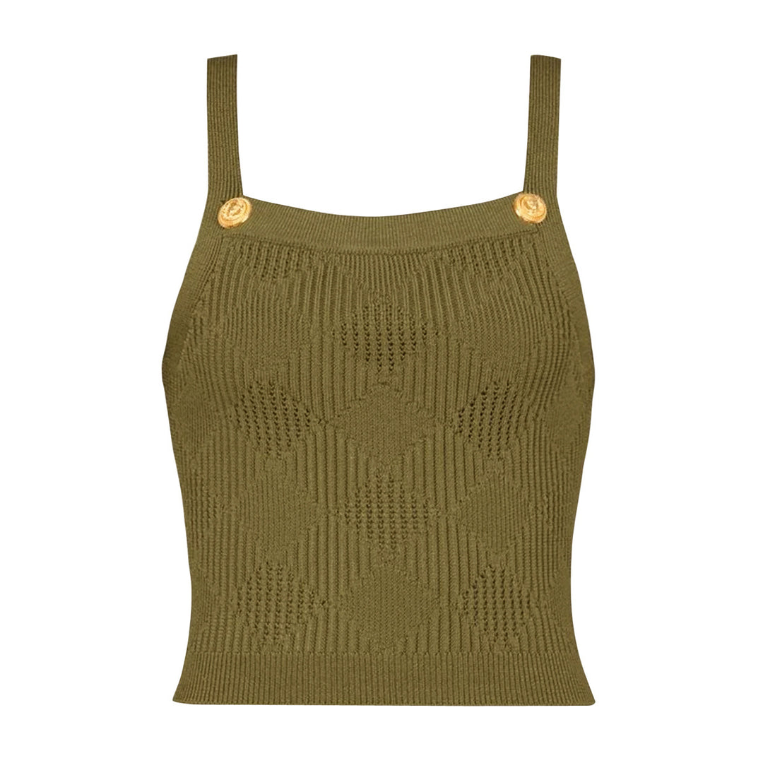 three-piece knit set with gold button detailing – ATHENAZI