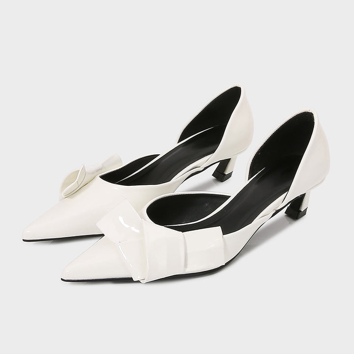 pointed-toe low heel pumps with oversized bow - AMIRAX