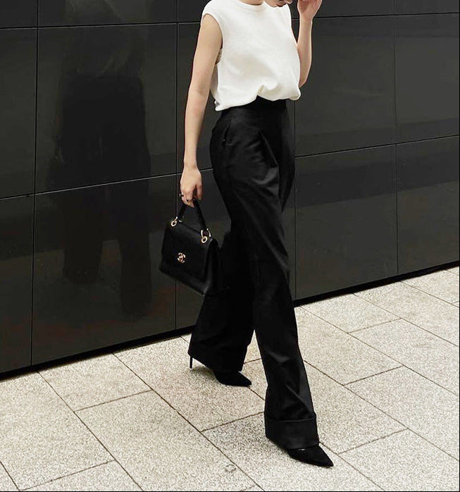 wide-leg tailored pants with high waistband – LUXE