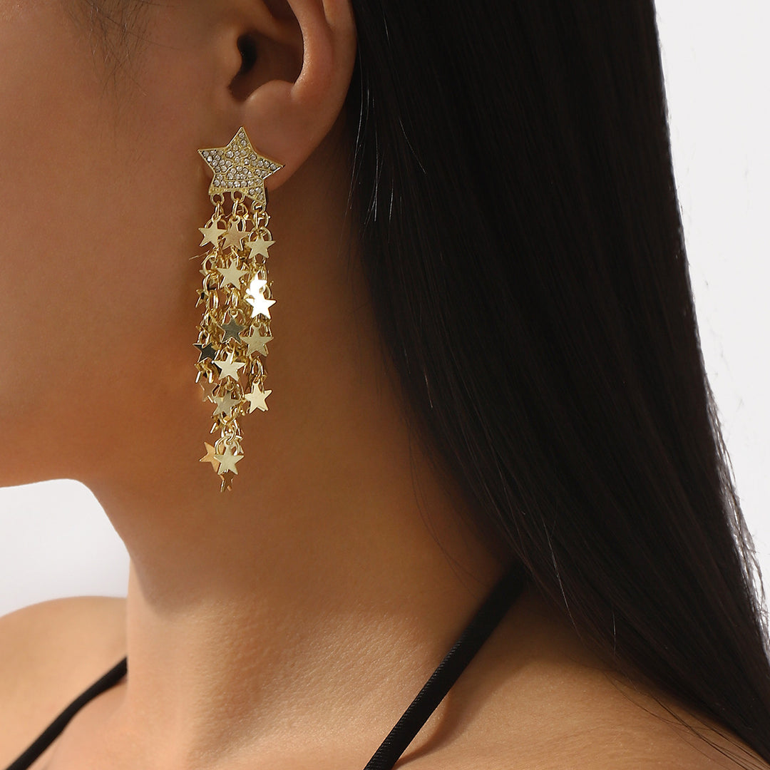 cascading star drop earrings with rhinestone studs - NOVAZILU