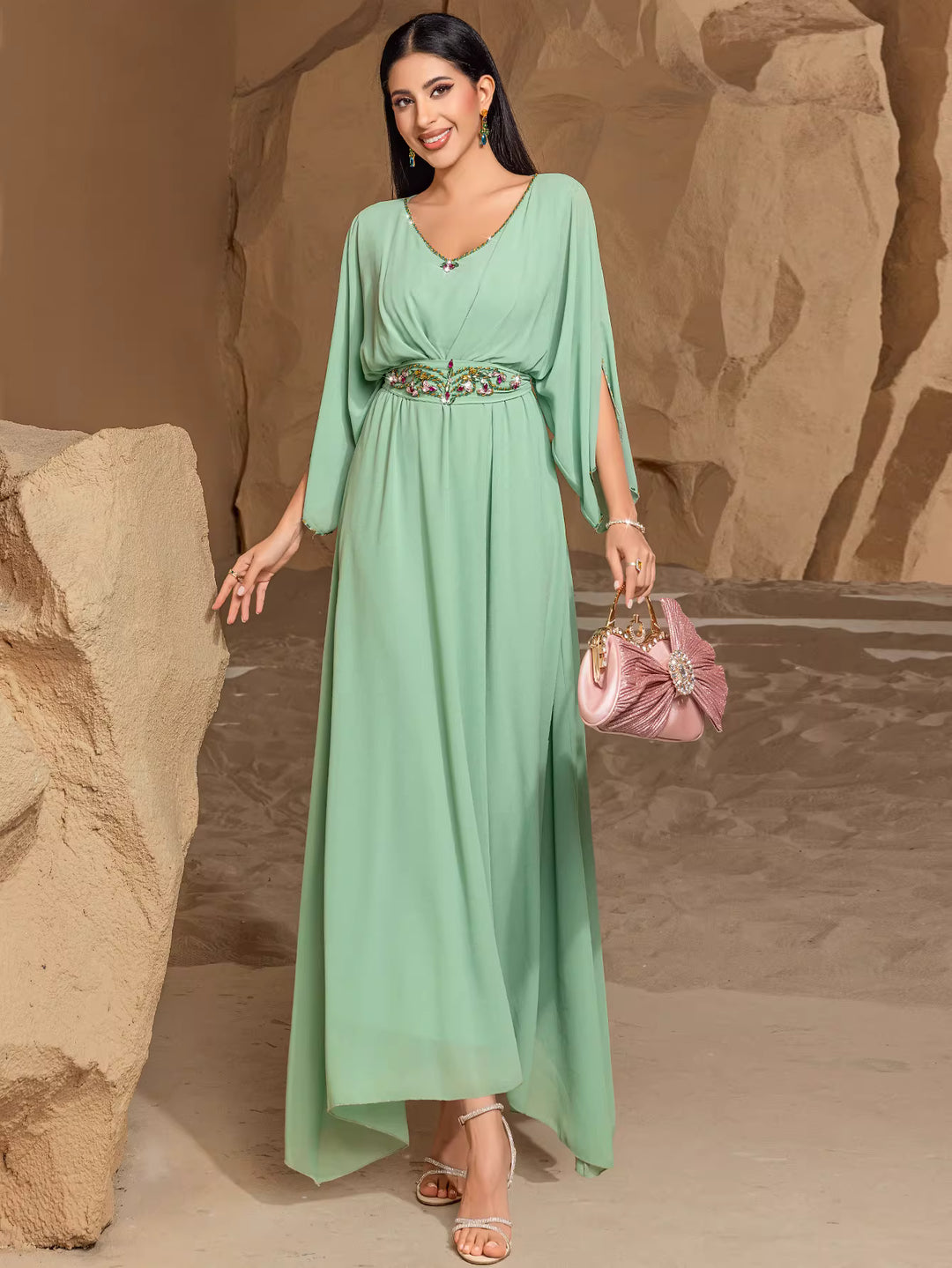 draped evening gown with sculptural neckline – ORIELLE