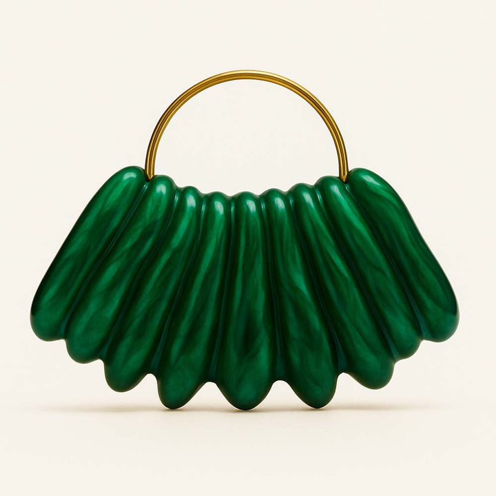 sculpted wave resin clutch with metal handle – AMBRA