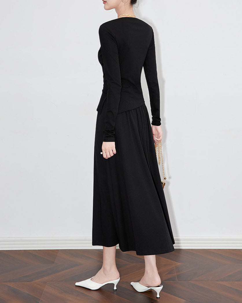 korte mouw midi jurk met 3D bloemenapplicaties - BLOOMIQ 