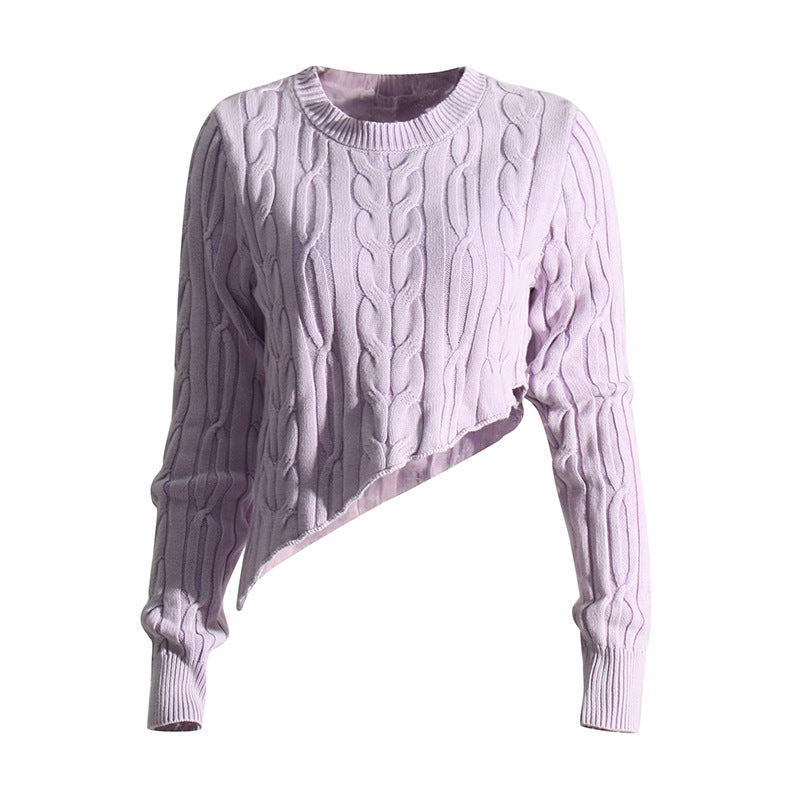 asymmetrical cable-knit cropped blouse - ARIANRI