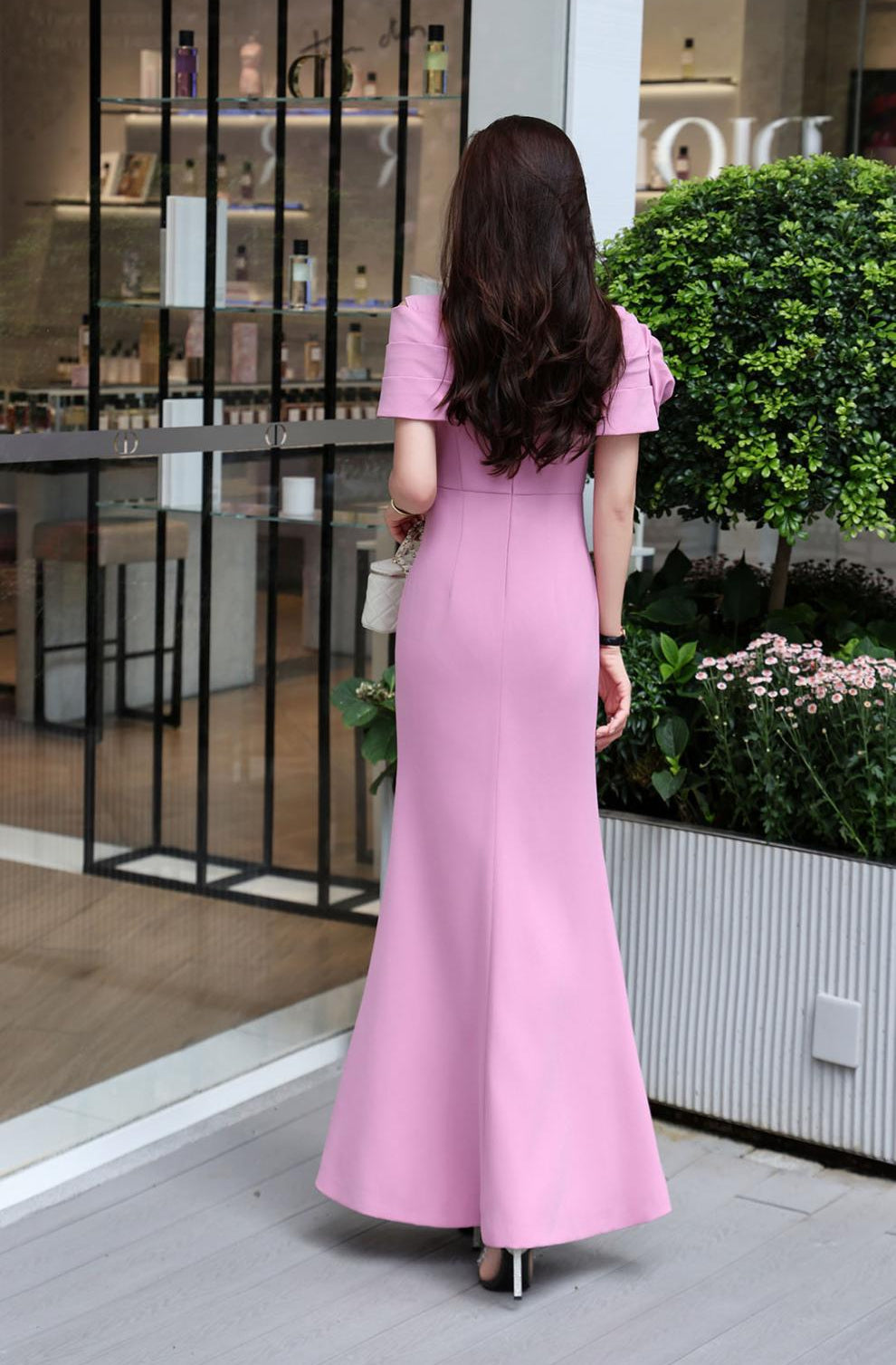 asymmetric embellished shoulder gown – AMARA