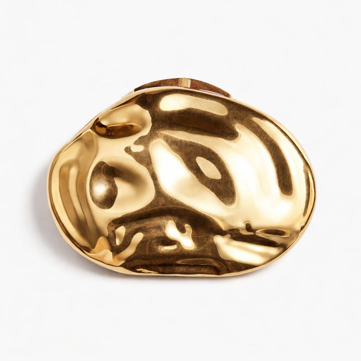 Abstract gold clutch with sculpted finish and chain strap – LIQUID