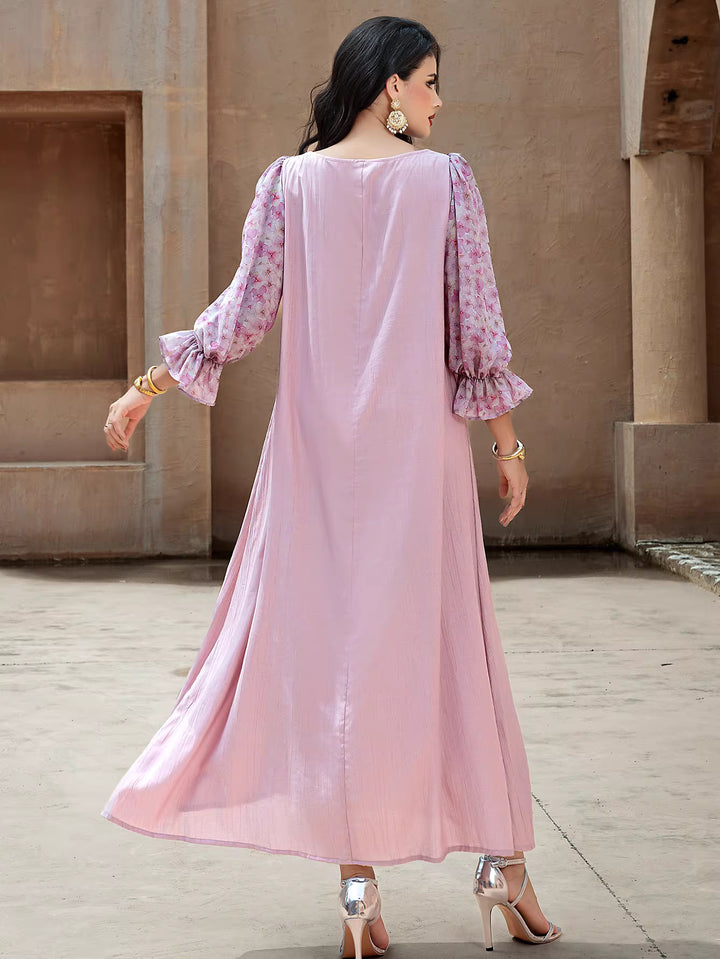 Elegant Black Maxi Dress with Sheer Puff Sleeves – ELENORA