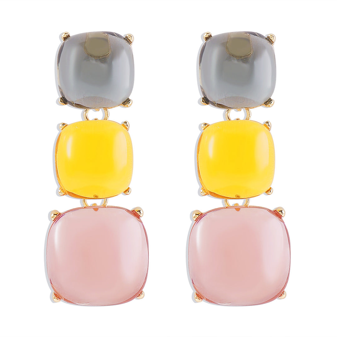 triple square drop earrings with glossy finish - LUNAXWI