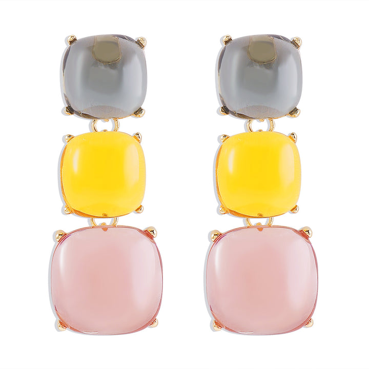 triple square drop earrings with glossy finish - LUNAXWI