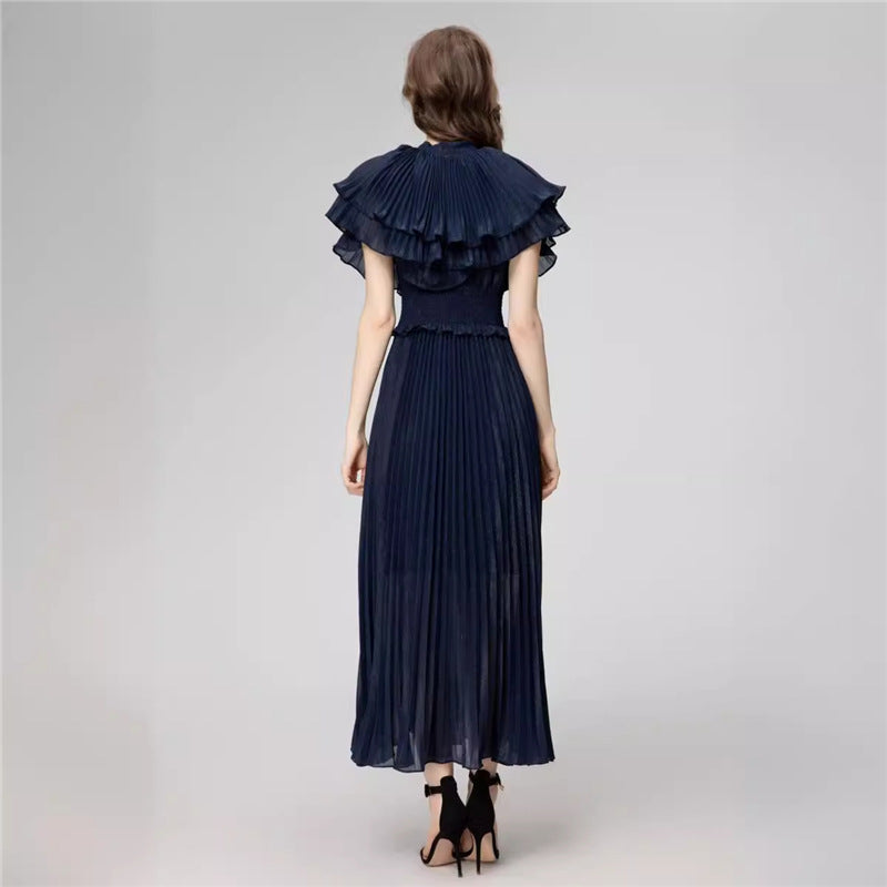 pleated chiffon gown with layered ruffle cape - MAELLE