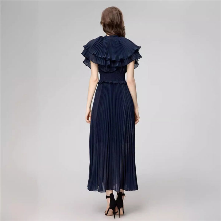 pleated chiffon gown with layered ruffle cape - MAELLE