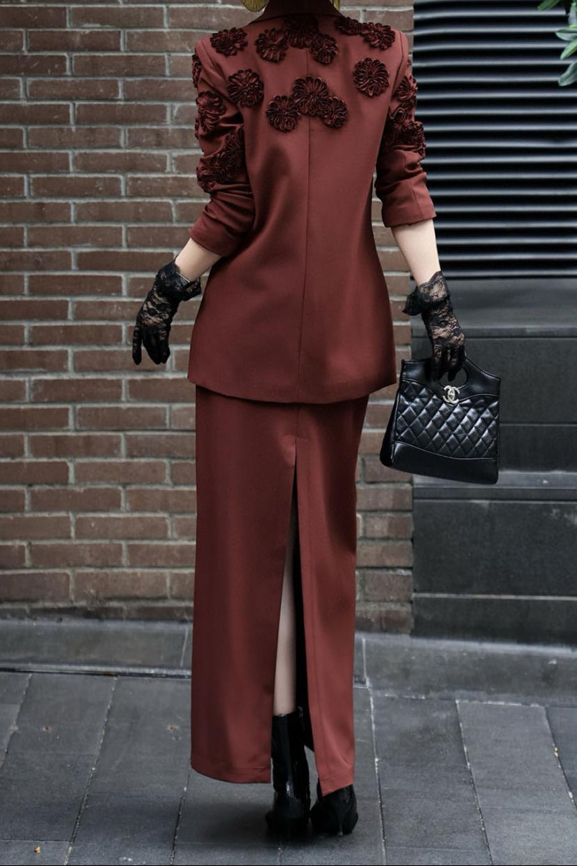 textured double-breasted blazer with tailored skirt – SIENNA