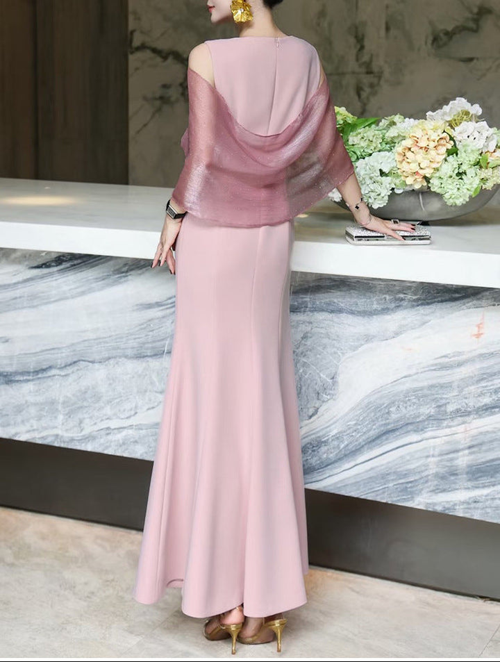 فستان مفتوح من الأمام بكتف مكشوف مع لفافة مزخرفة – روزابيلا