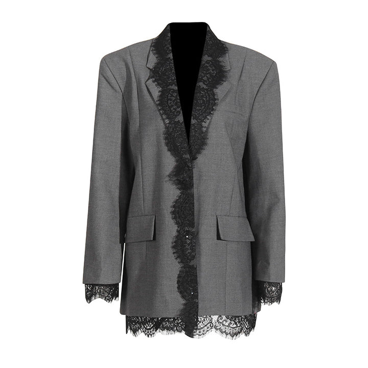 tailored blazer with black lace trim – CELINEWU