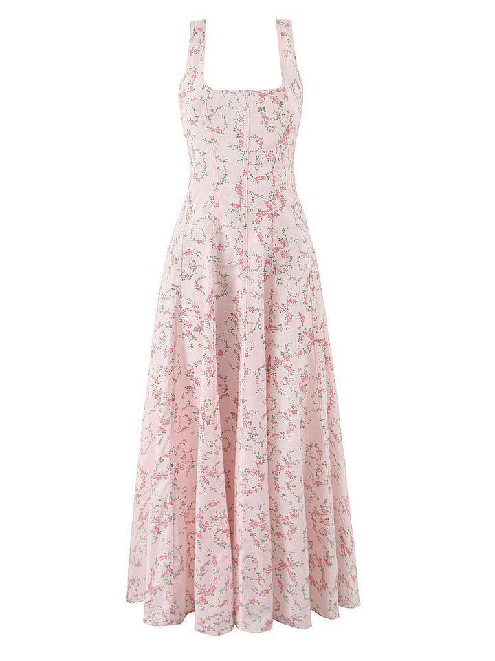 فستان واسع بطبعة زهور بدون أكمام – روزاليك