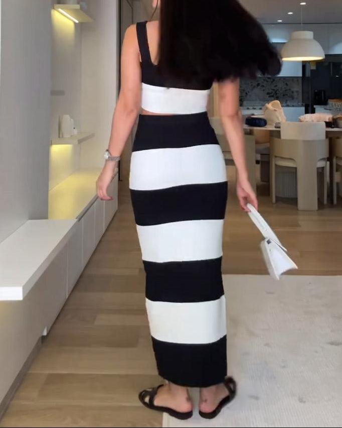 sleeveless striped two-piece dress with square neckline – OMBRA