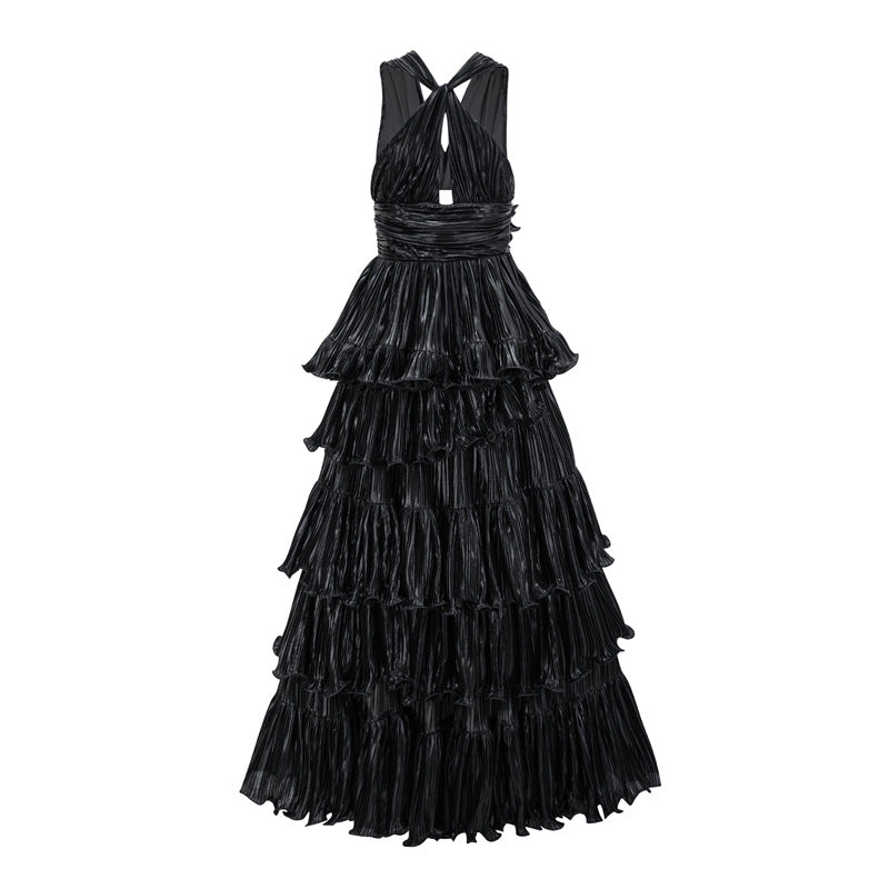 فستان قصير بياقة عالية وأكمام مكشكشة – عاجي