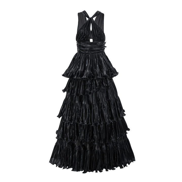 فستان قصير بياقة عالية وأكمام مكشكشة – عاجي