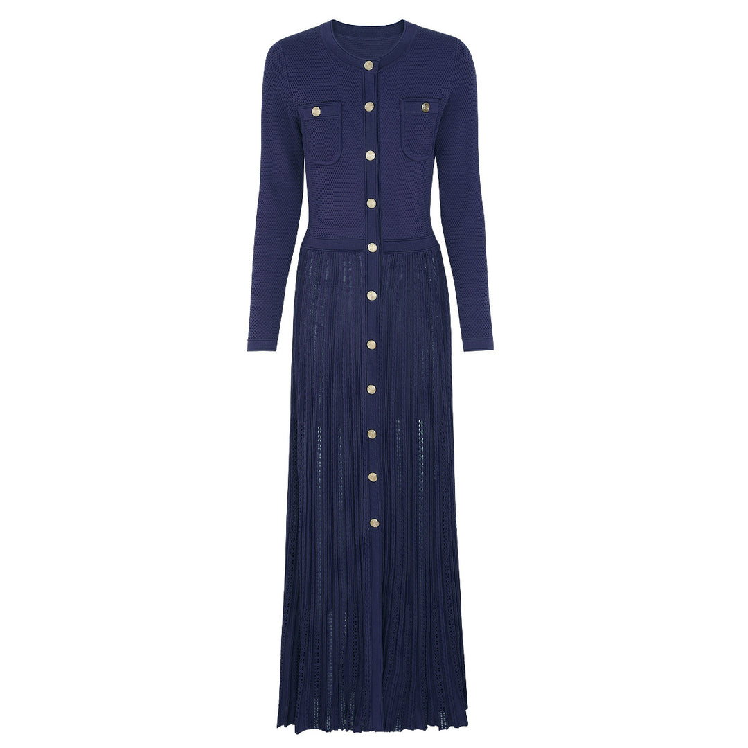 فستان محبوك بأكمام طويلة وأزرار أمامية – إلارا