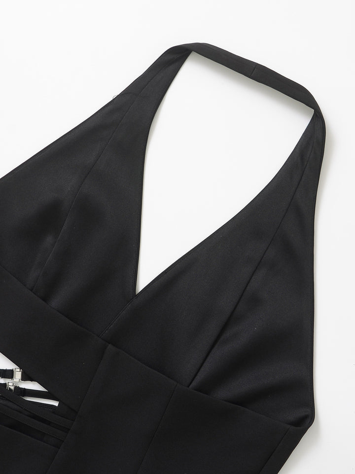 alter-neck tailored top with side cut-out – RAVEN