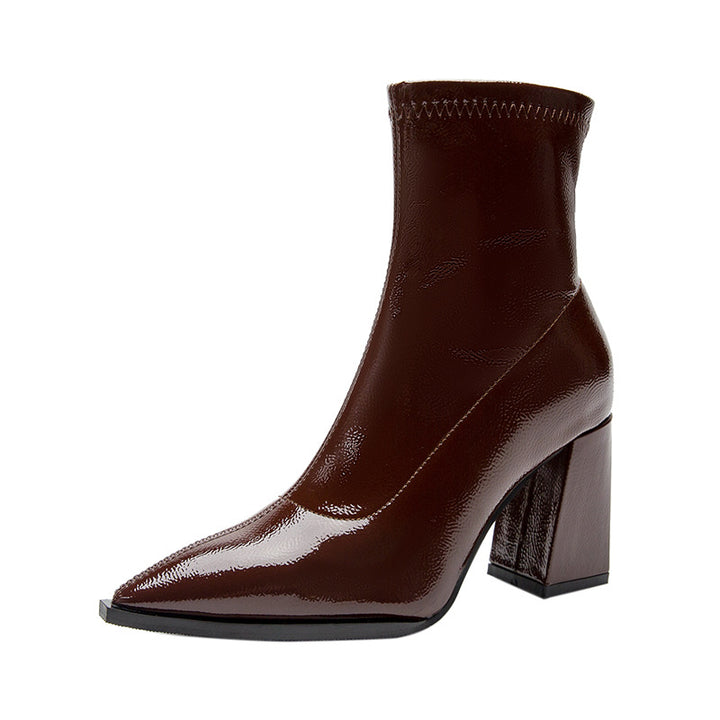 patent ankle boots with block heel - AURAZLI