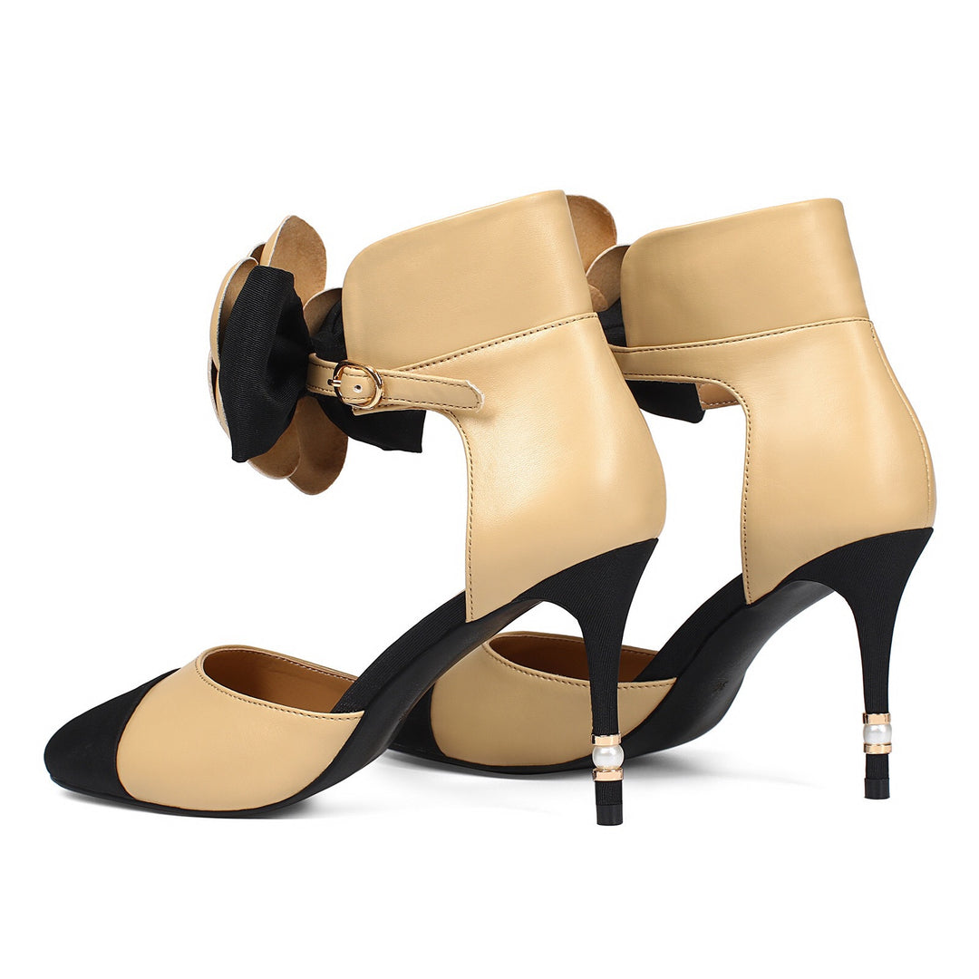 two-tone ankle heels with floral accent – CAMELLIA