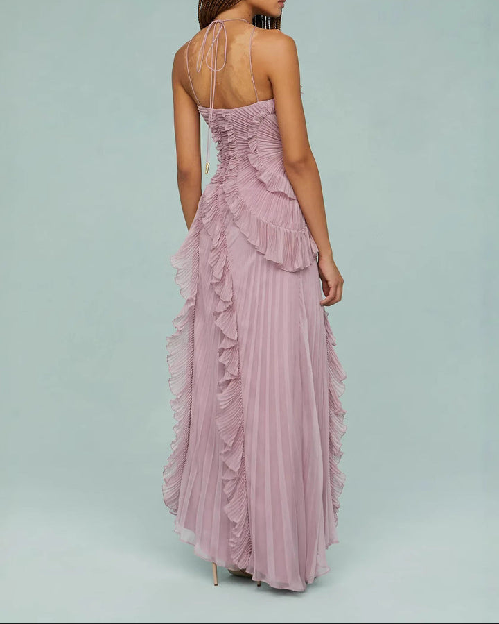 Geplooide top met uitlopende mouwen en maxi-rok set met tailleband – Rosiny 