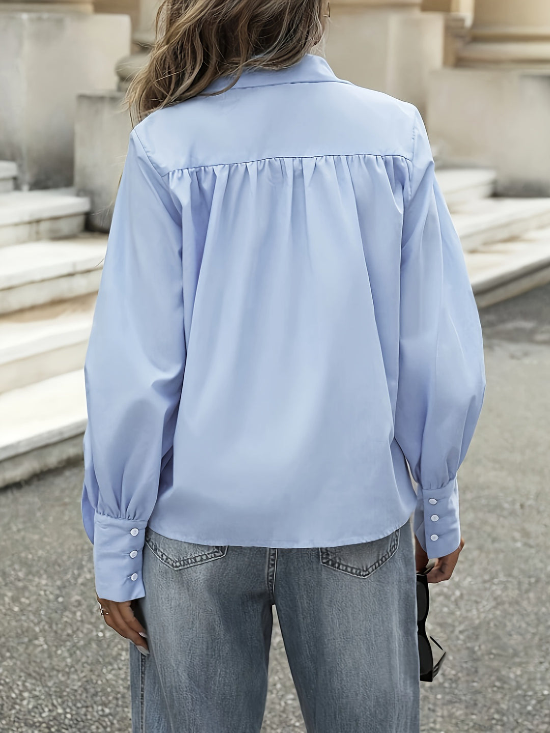 button-up blouse with scarf detail – SKYLA