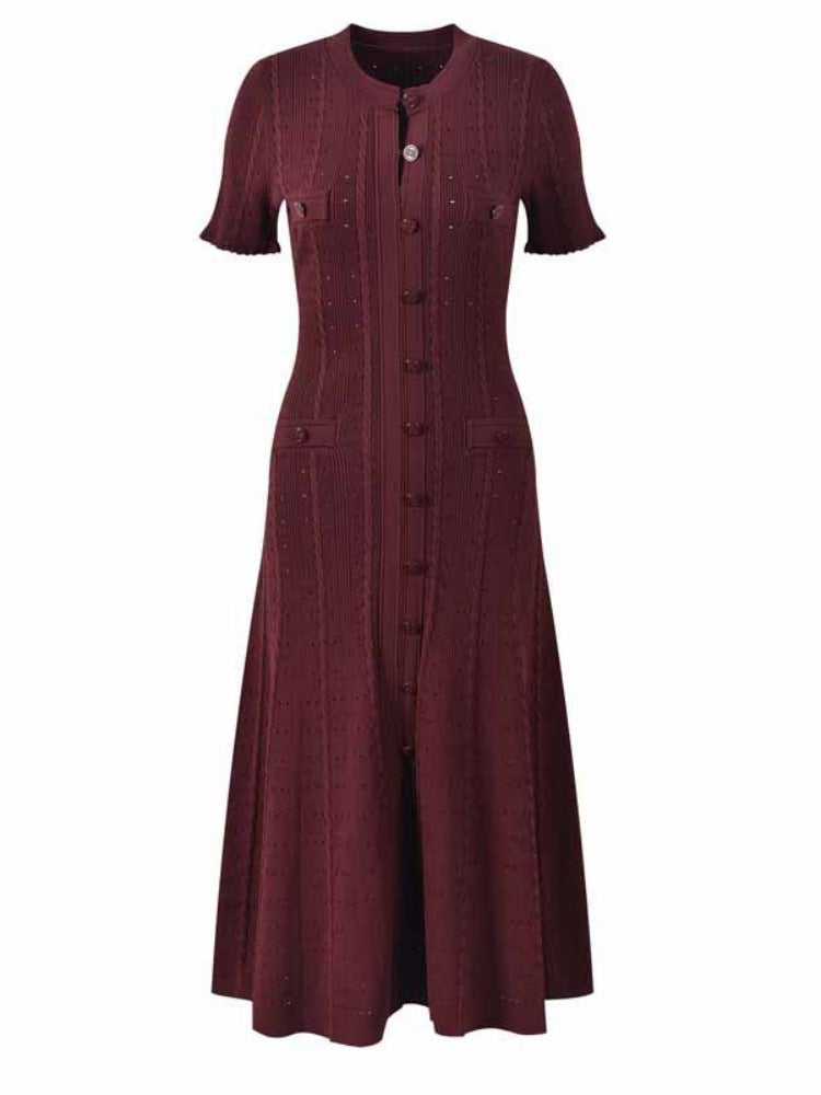 short-sleeve midi dress with button front – CELINECA