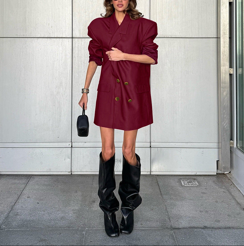 structured double-breasted blazer dress with bold shoulders – VERA