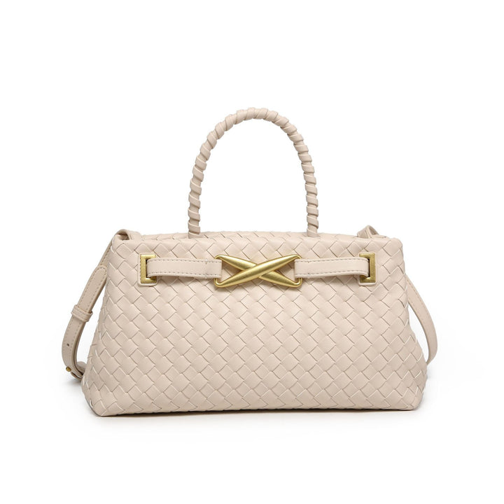 woven leather top-handle bag with gold X detail – AUREGIP