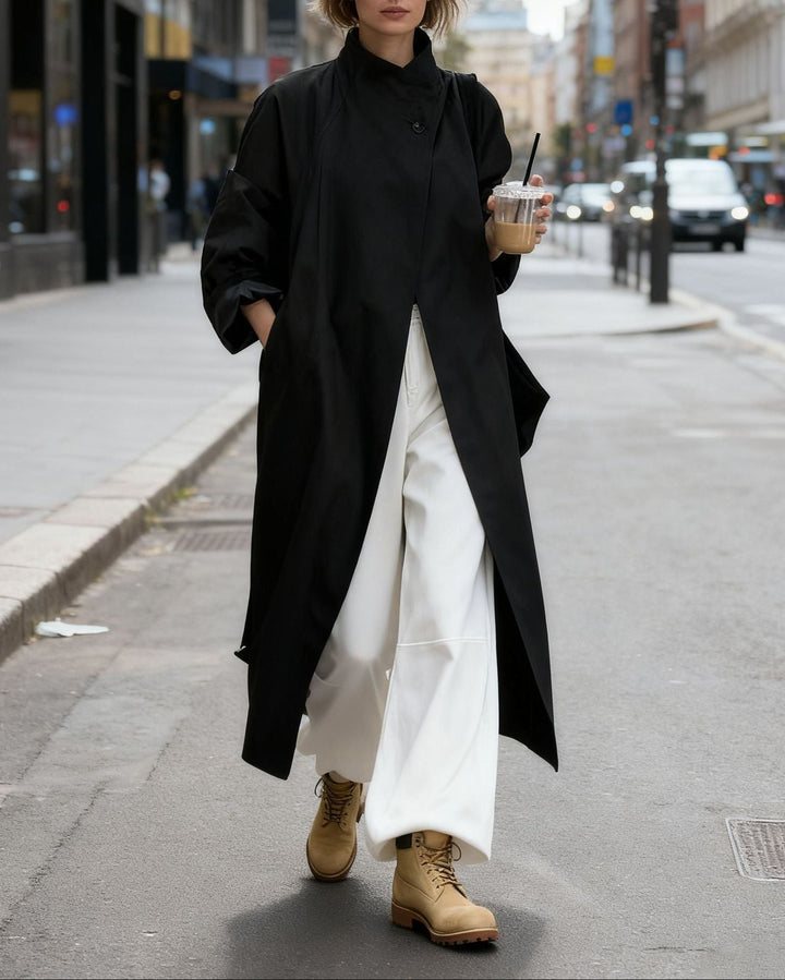 minimalist long trench coat with stand collar – MELIRVE