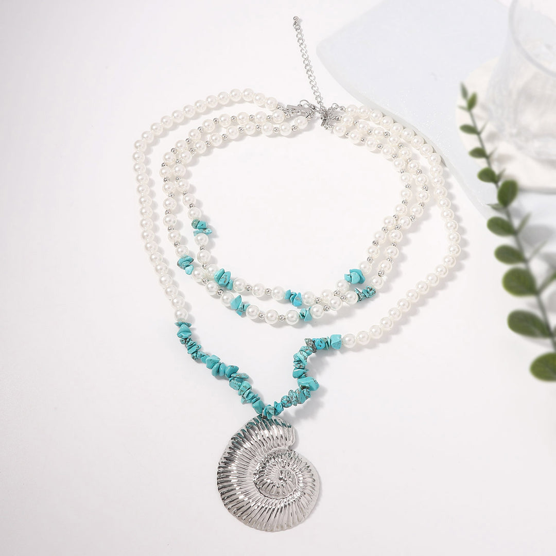multi-layered pearl necklace with shell pendant - CORASIA