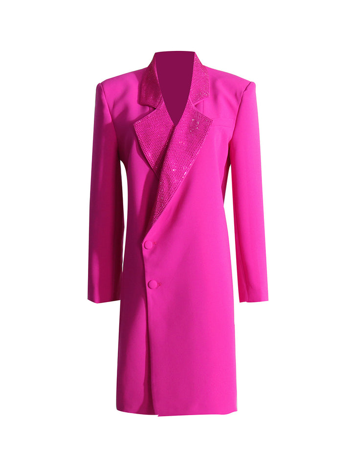 sequin-lapel tailored blazer dress – FUCHSIA