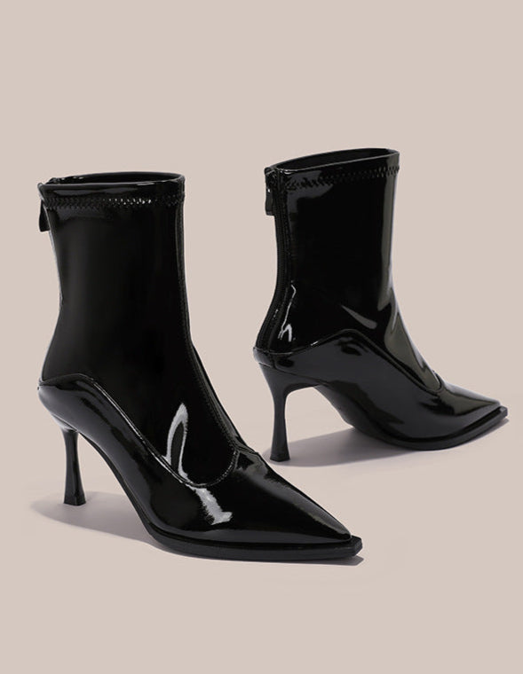 pointed-toe patent ankle boots with kitten heel – VERARTU