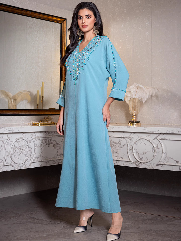 straight column dress with beaded neckline - RAYAXI