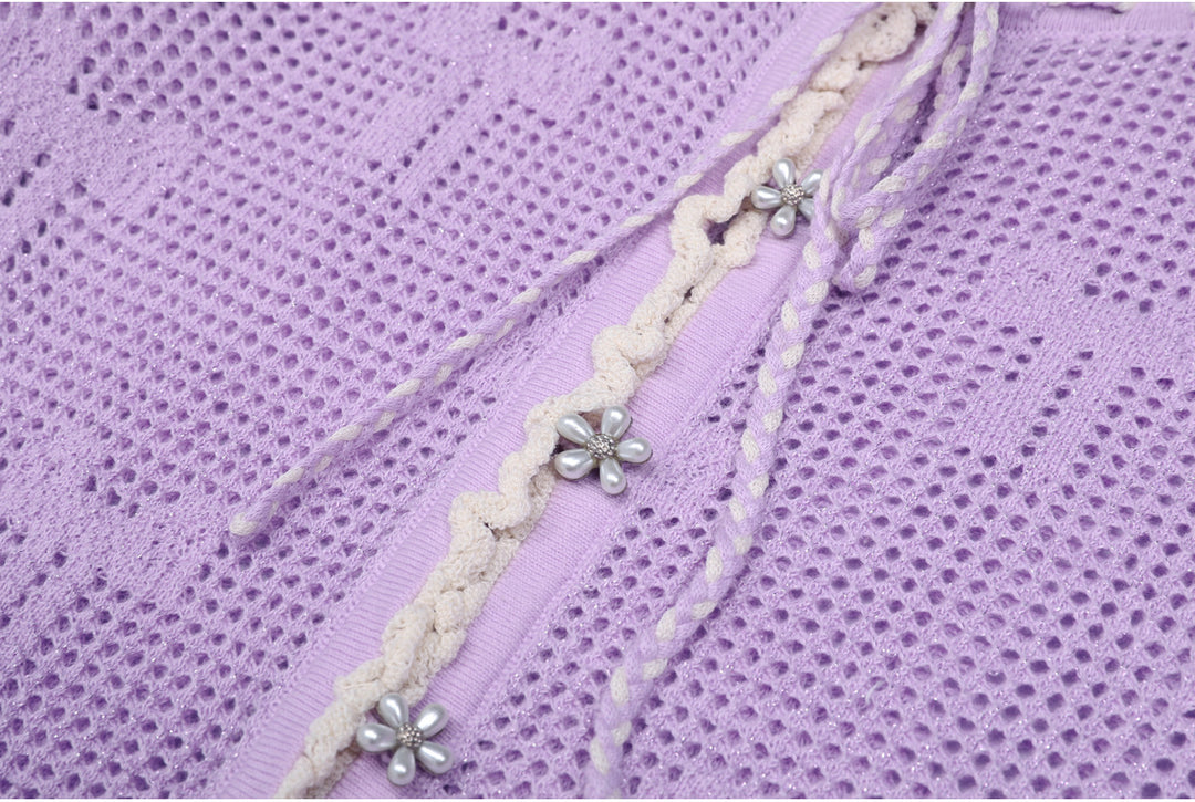 فستان كروشيه بأكمام واسعة وفتحة رقبة على شكل ربطة عنق – سيلينرتا