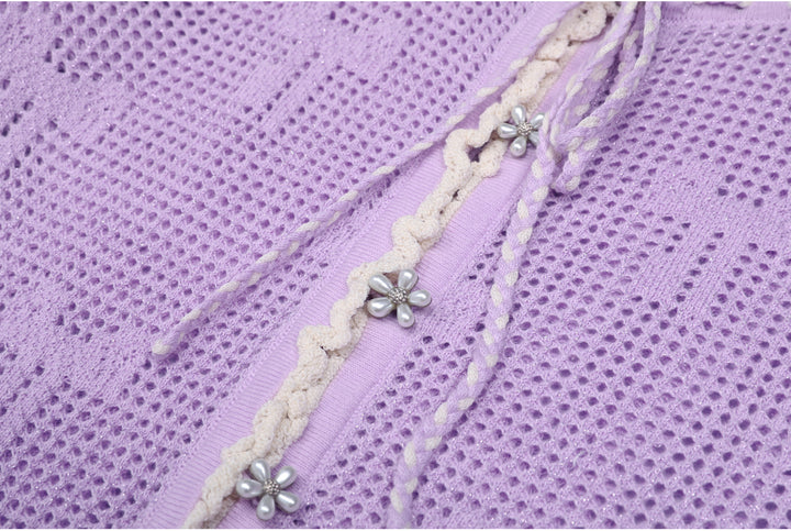 فستان كروشيه بأكمام واسعة وفتحة رقبة على شكل ربطة عنق – سيلينرتا