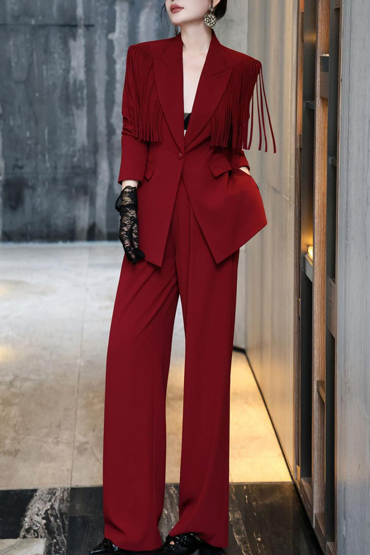 structured blazer suit with statement fringe – RAVEN